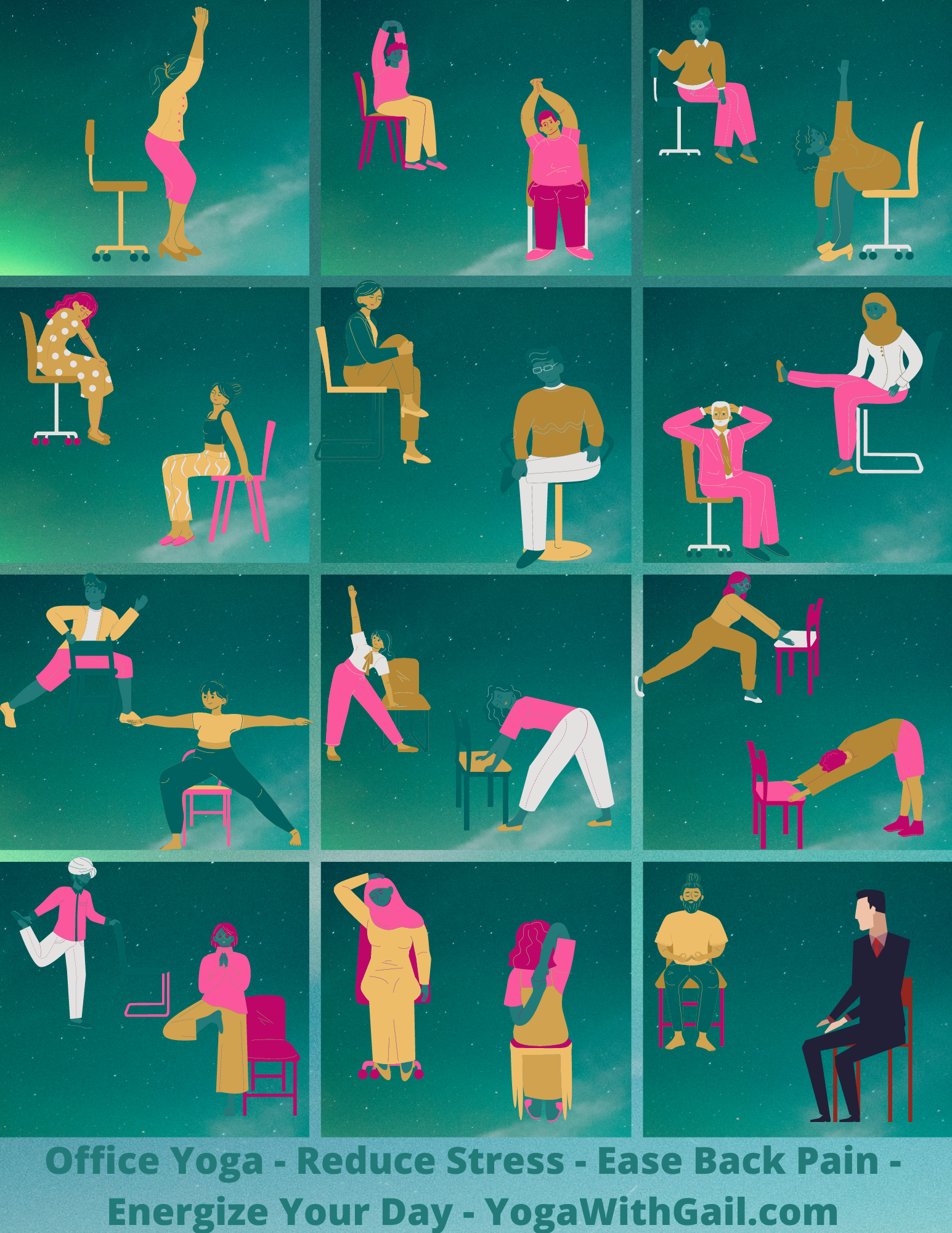 Chair Yoga Fitness #chairyogafitness with Gail.  Reduce stress, ease back pain with chair yoga!